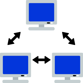 Ilustração de três monitores com uma tela azul apontando uma para a outra